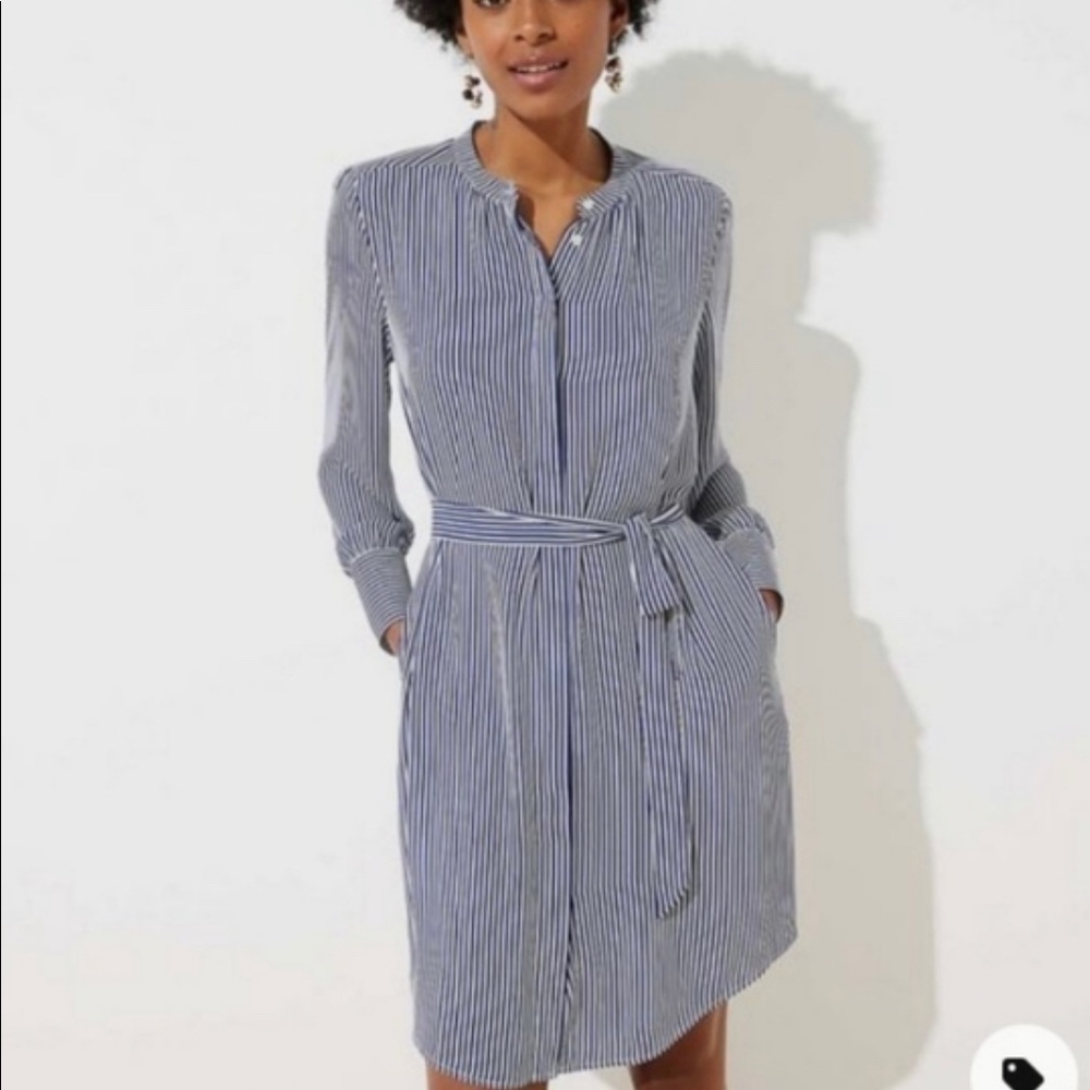 LOFT blue and white stripe shirt dress
